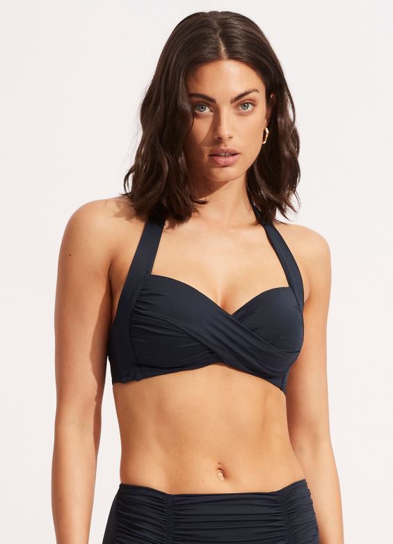 Seafolly femmes licol à bonnets souples à torsion collective maillots de bain vraie marine P8B62203
