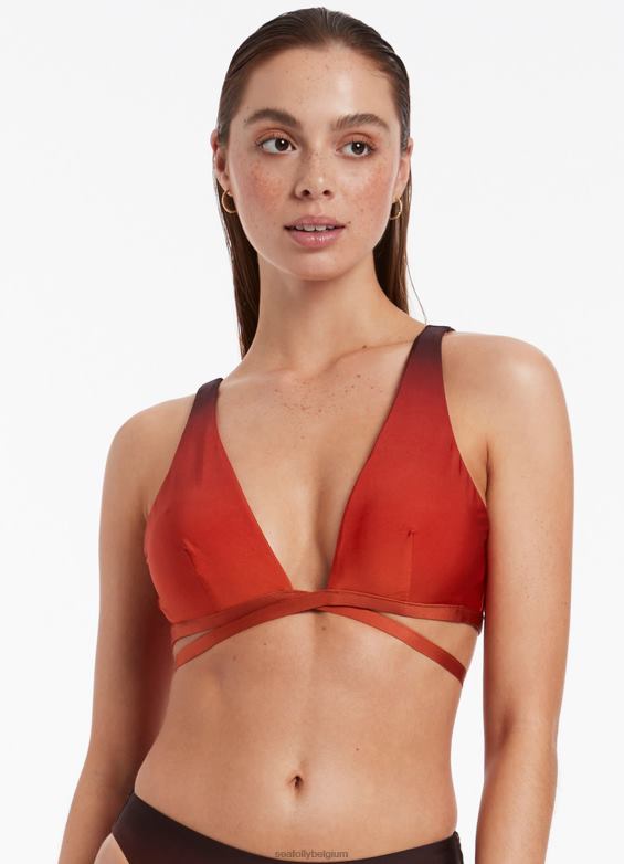 Seafolly femmes oia - top cache-cœur à décolleté plongeant et lien au coucher du soleil maillots de bain orange brûlée P8B62404