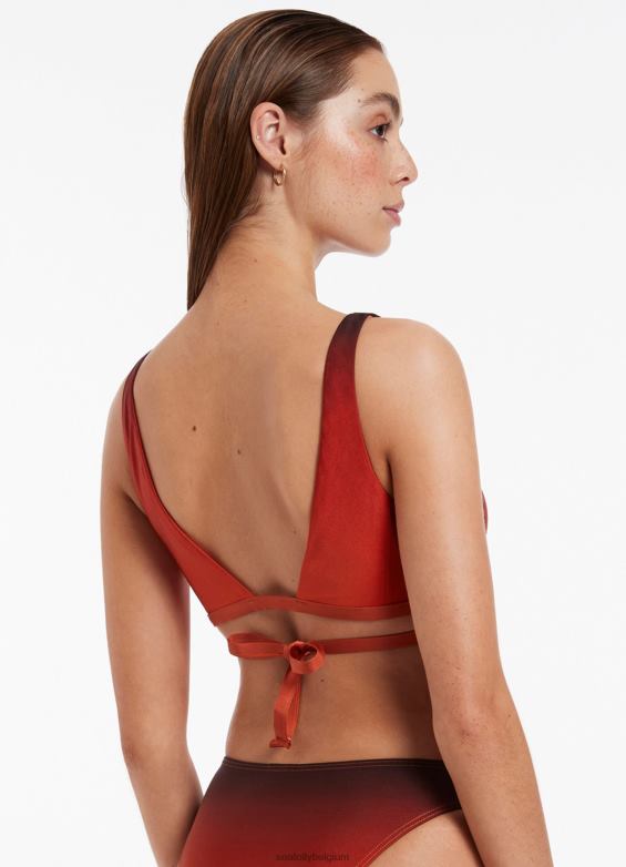 Seafolly femmes oia - top cache-cœur à décolleté plongeant et lien au coucher du soleil maillots de bain orange brûlée P8B62404