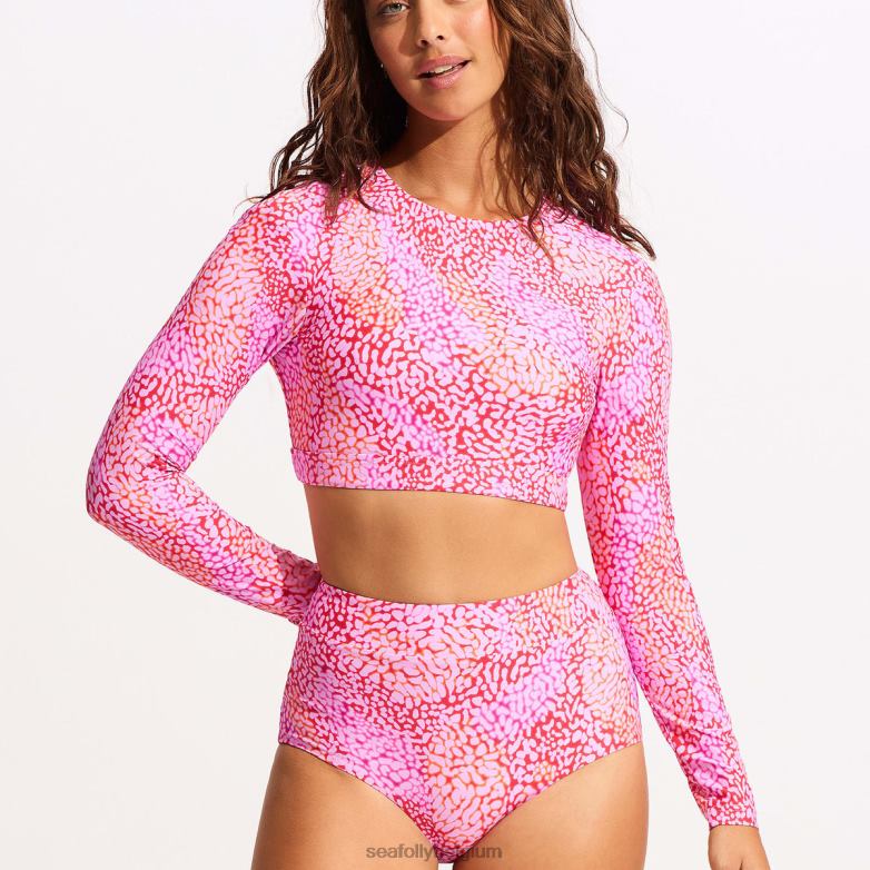 Seafolly femmes rashie court à manches longues en peau de mer maillots de bain rose fuchsia P8B62402