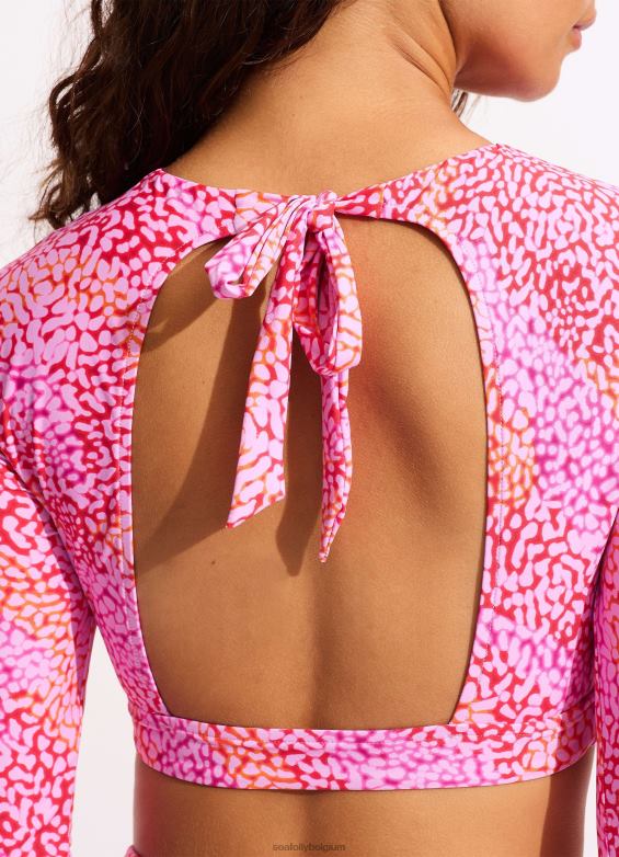Seafolly femmes rashie court à manches longues en peau de mer maillots de bain rose fuchsia P8B62402