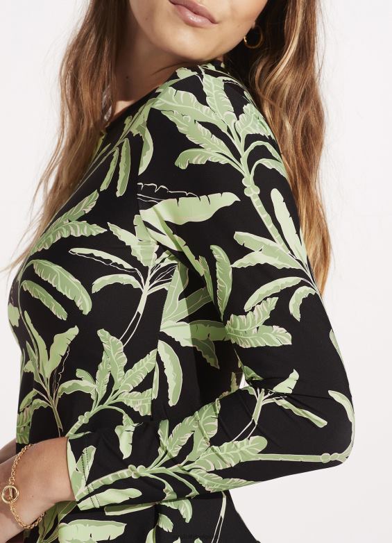 Seafolly femmes veste pare-soleil à manches longues palm paradise maillots de bain noir P8B62550