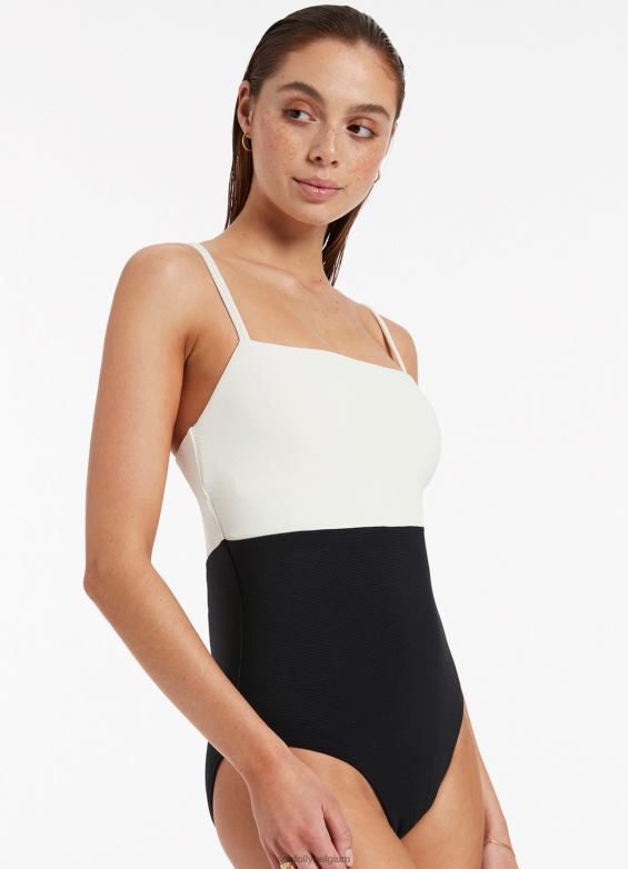 Seafolly femmes débardeur minimal côtelé versa une pièce maillots de bain noir/crème P8B6277