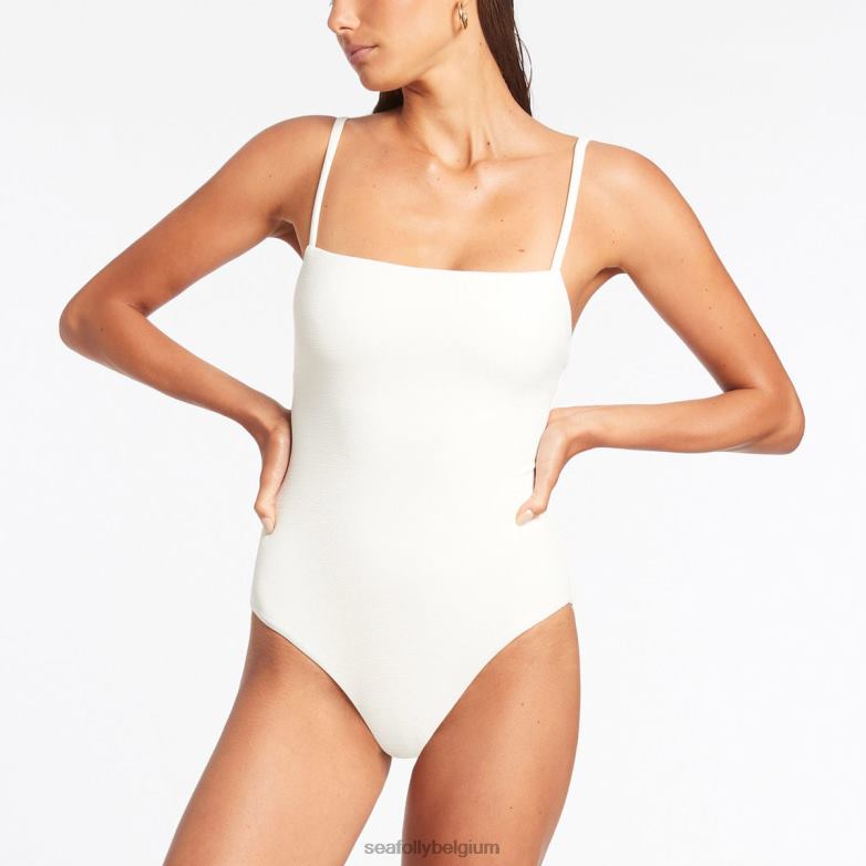 Seafolly femmes débardeur minimal isla rib une pièce maillots de bain crème P8B62121