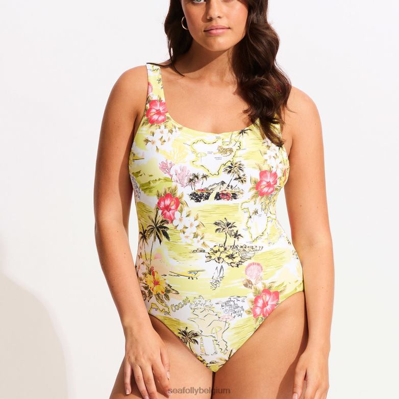 Seafolly femmes réservoir d'une seule pièce d'un océan à l'autre maillots de bain tilleul sauvage P8B62167