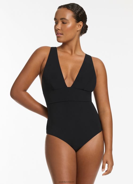 Seafolly femmes jetset plongeant cravate dos une pièce maillots de bain noir P8B6232