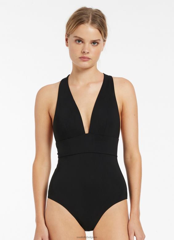 Seafolly femmes jetset plongeant cravate dos une pièce maillots de bain noir P8B6232