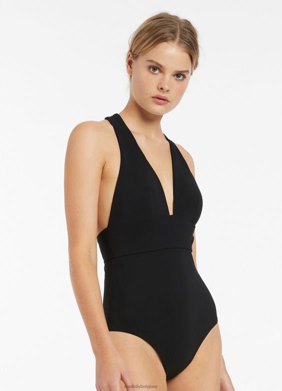Seafolly femmes jetset plongeant cravate dos une pièce maillots de bain noir P8B6232