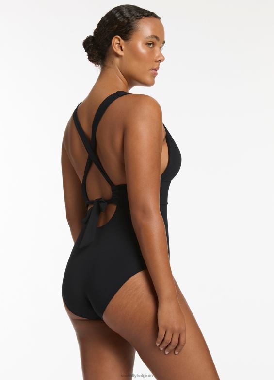 Seafolly femmes jetset plongeant cravate dos une pièce maillots de bain noir P8B6232