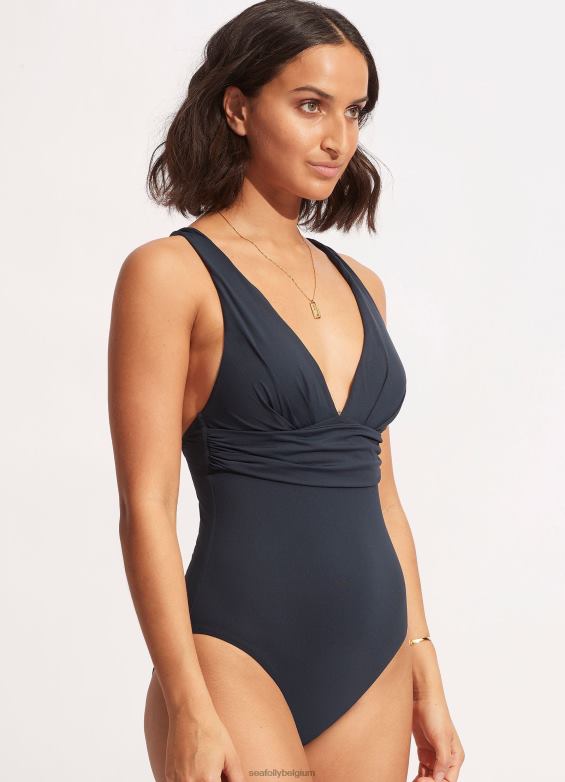 Seafolly femmes maillot une pièce collectif dos croisé maillots de bain vraie marine P8B6228