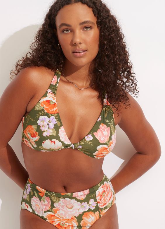 Seafolly femmes soutien-gorge dos nu à languette Paradise Garden maillots de bain avocat P8B62609