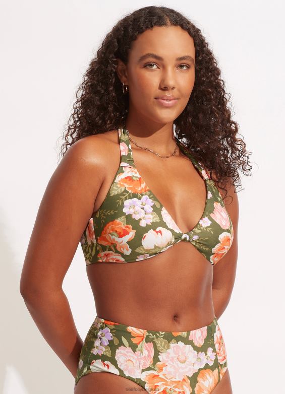 Seafolly femmes soutien-gorge dos nu à languette Paradise Garden maillots de bain avocat P8B62609
