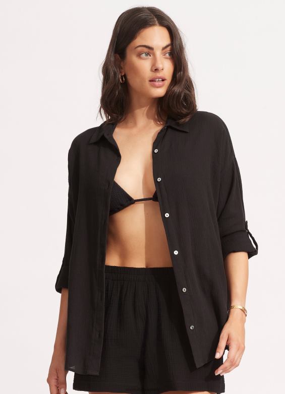 Seafolly femmes chemise de plage classique vêtements noir P8B62736