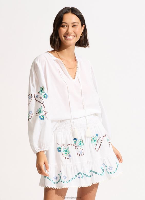 Seafolly femmes haut brodé eden vêtements blanc P8B62737