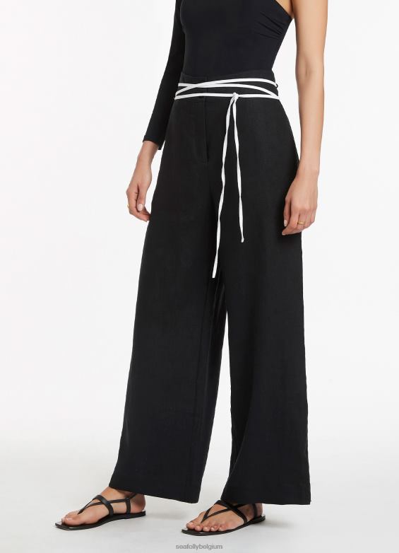Seafolly femmes pantalon large jetset vêtements noir P8B62758