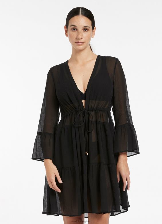 Seafolly femmes Caftan à plusieurs niveaux jetset vêtements noir P8B62703