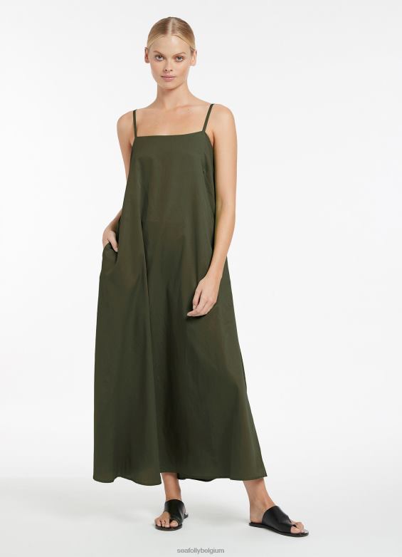 Seafolly femmes jetset une robe à bretelles en ligne vêtements olive P8B62698