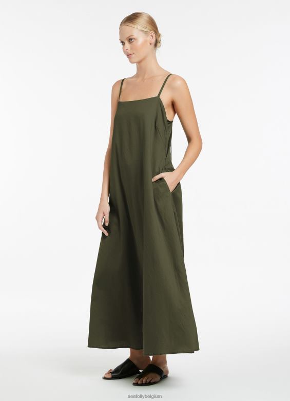 Seafolly femmes jetset une robe à bretelles en ligne vêtements olive P8B62698