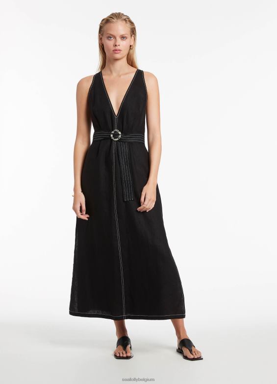 Seafolly femmes robe jetset à décolleté plongeant vêtements noir P8B62701