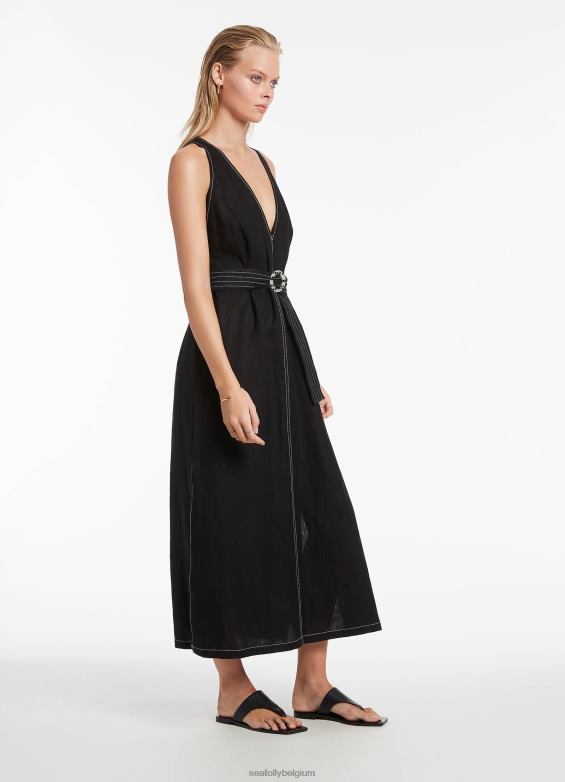 Seafolly femmes robe jetset à décolleté plongeant vêtements noir P8B62701