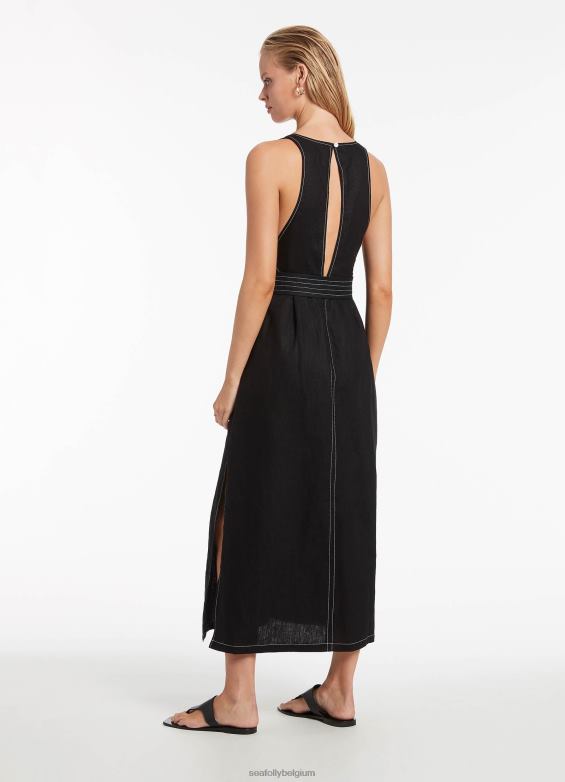 Seafolly femmes robe jetset à décolleté plongeant vêtements noir P8B62701