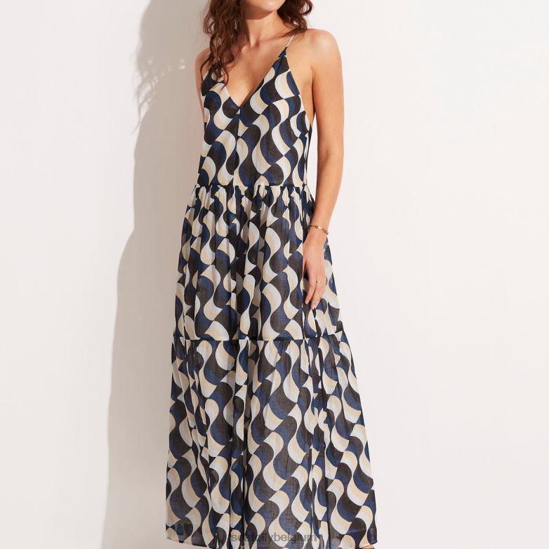 Seafolly femmes robe longue moderne à plusieurs niveaux vêtements noir P8B62681