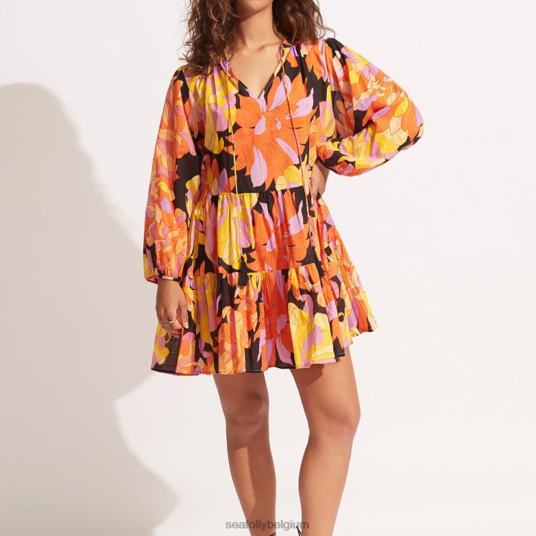 Seafolly femmes robe à volants palm springs vêtements noir P8B62691